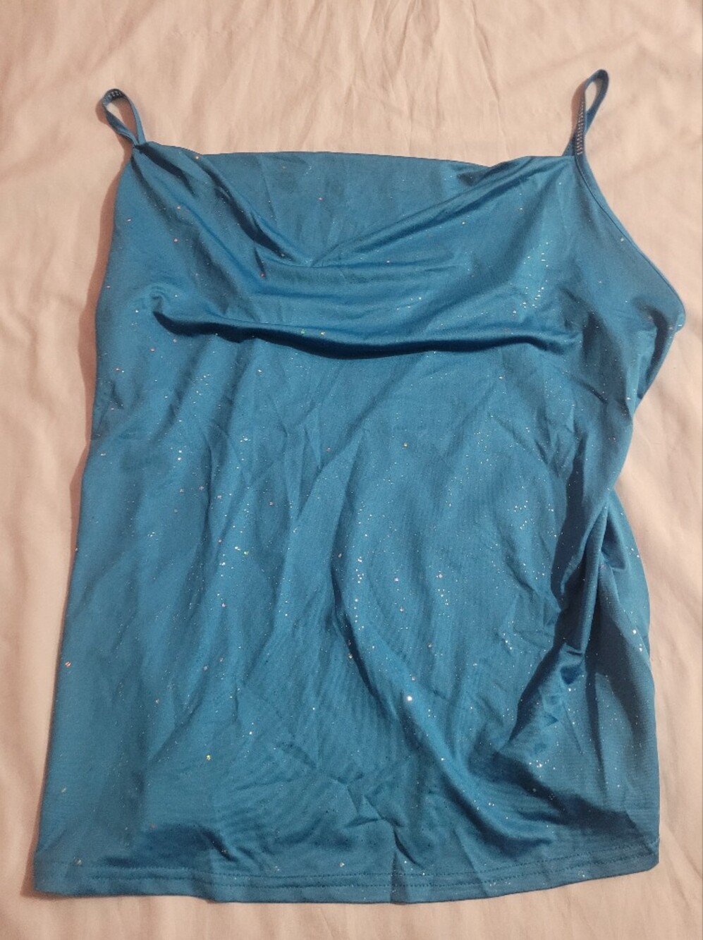 Shimmery Blue Cowl-Neck Camisole